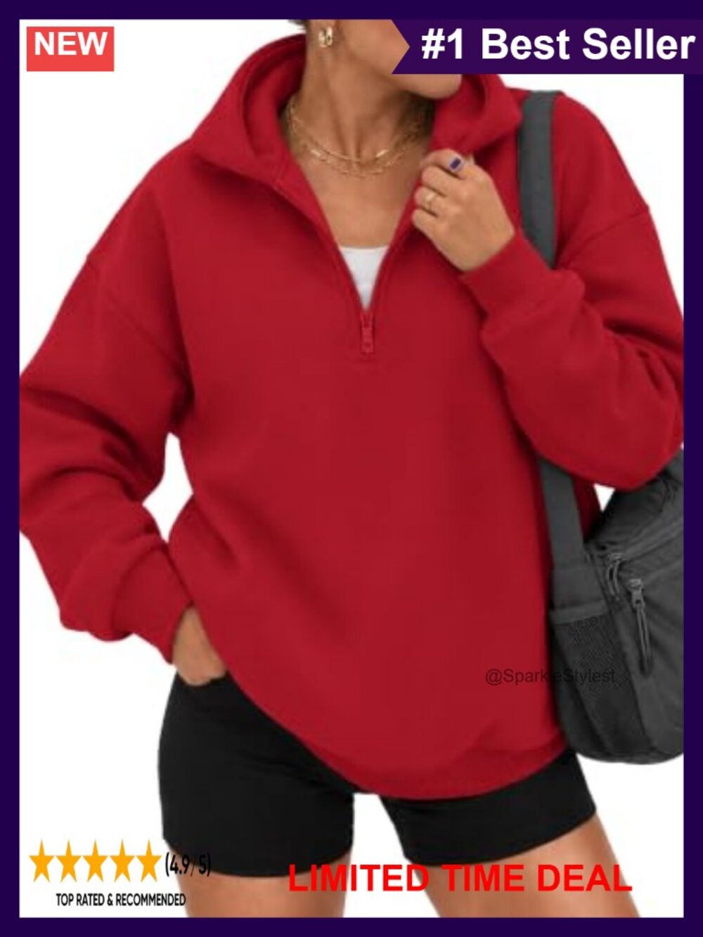 Oversized Half Zip Hoodie Cotton Blend Women's Casual Pullover